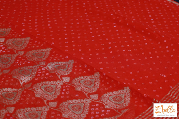 Reddish Orange Crepe Bandini Saree With Bp Saree