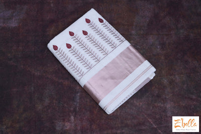 Rose Gold Maroon Thread Embroidery Set Saree Set Saree