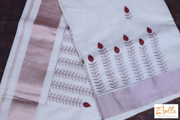 Rose Gold Maroon Thread Embroidery Set Saree Set Saree