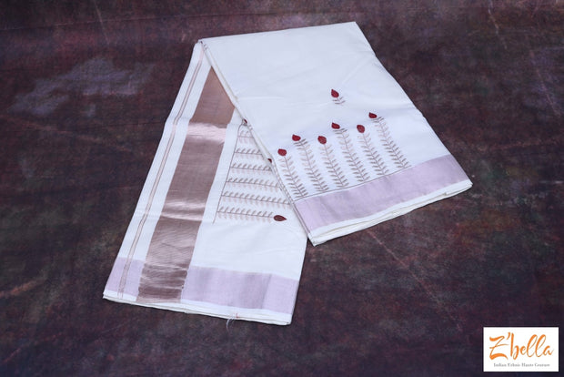 Rose Gold Maroon Thread Embroidery Set Saree Set Saree