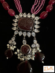Ruby Red Bead Chain With Pendant And Earring Necklace