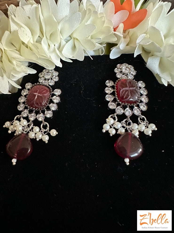 Ruby Red Bead Chain With Pendant And Earring Necklace