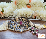 Ruby Red Bead Pearl Choker With Earring Necklace