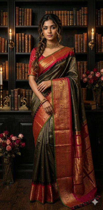 Pure Gadwal Tissue Silk Saree With Stitched Blouse