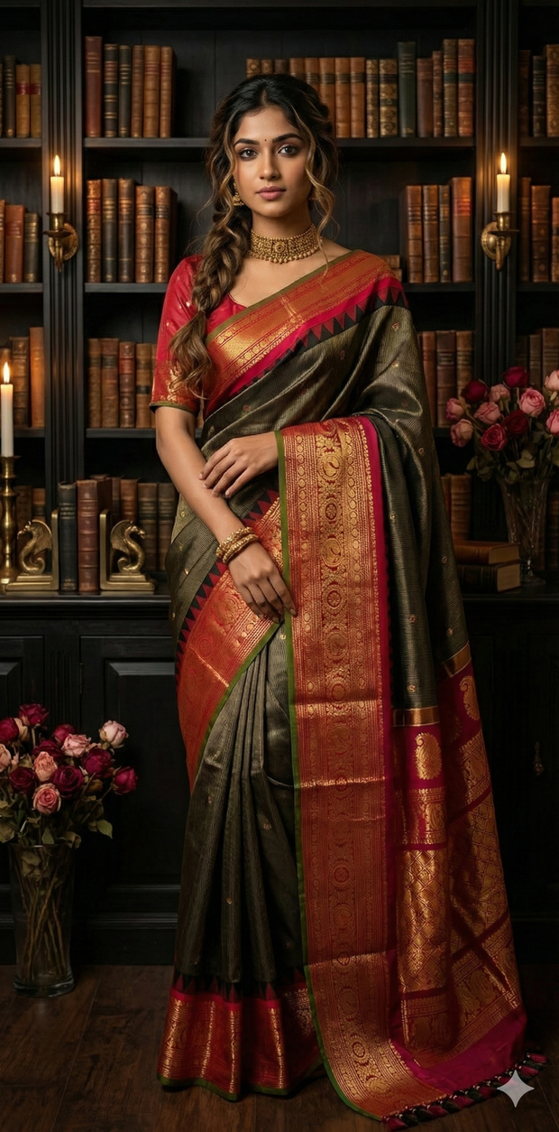 Pure Gadwal Tissue Silk Saree With Stitched Blouse