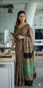 Nashpal Tussar by modal silk saree with hand block print with natural dye, with BP