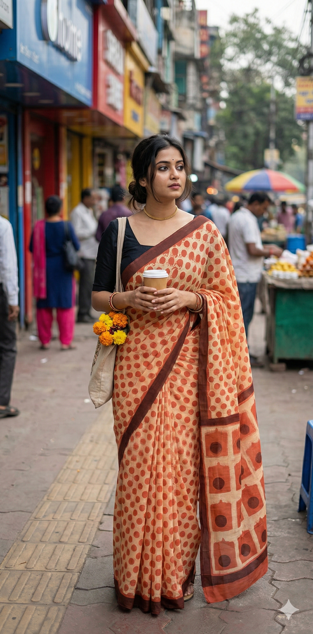 Vanaspati Ajrakh cotton sarees with hand block print with natural dye