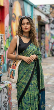 Nashpal Tussar by modal silk saree with hand block print with natural dye, with BP