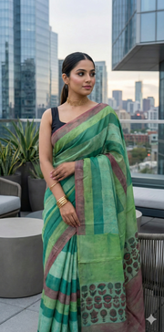 Nashpal Tussar by modal silk saree with hand block print with natural dye, with BP