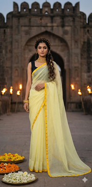 Yellow chiffon saree , no BP