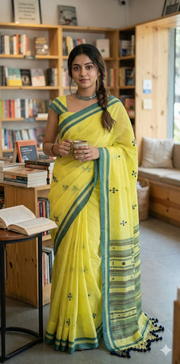 Yellow bhujodi saree with BP