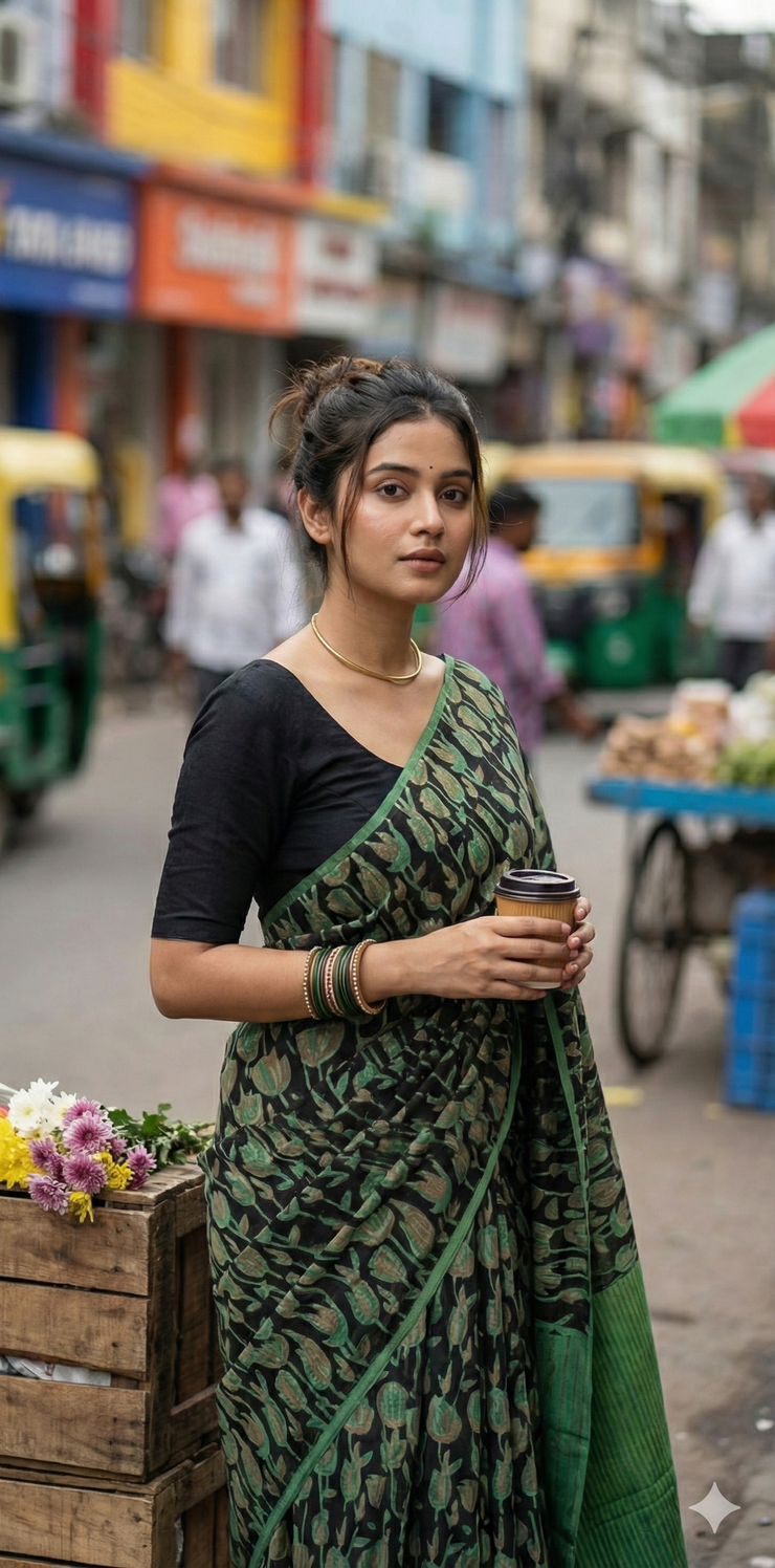 Nashpal Tussar by modal silk saree with hand block print with natural dye, with BP
