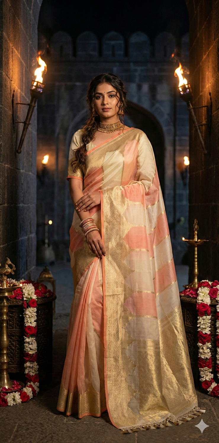 Organza silk saree with stiched blouse