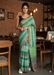 Nashpal Tussar by modal silk saree with hand block print with natural dye, with BP