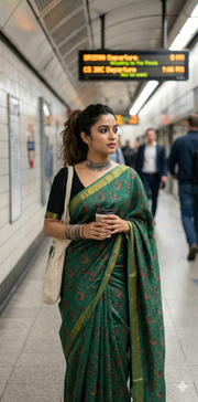 Nashpal Maheshwari cotton saree, Hand block printed with Natural dye