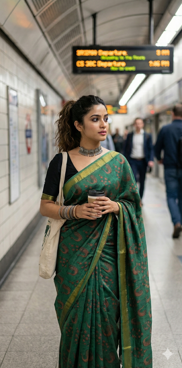 Nashpal Maheshwari cotton saree, Hand block printed with Natural dye