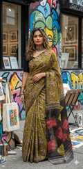 Nashpal Tussar by modal silk saree with hand block print with natural dye, with BP