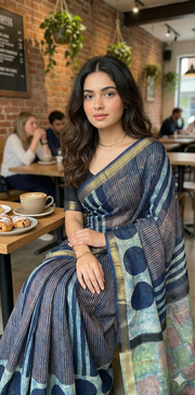 Nashpal Maheshwari cotton saree, Hand block printed with Natural dye