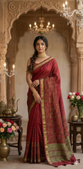 Maroon tussar silk saree the print and and kantha work , with BP