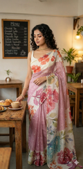 Kota silk saree with floral print border, with BP