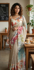 Kota silk saree with floral print border, with BP