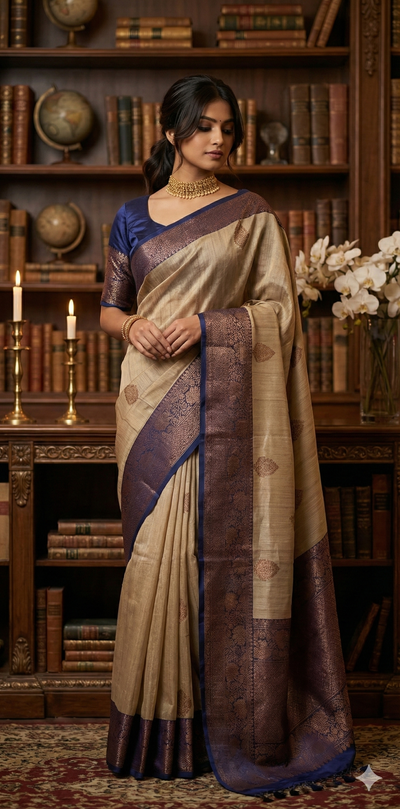 Pure silk Tussar Banarsi saree with stitched blouse