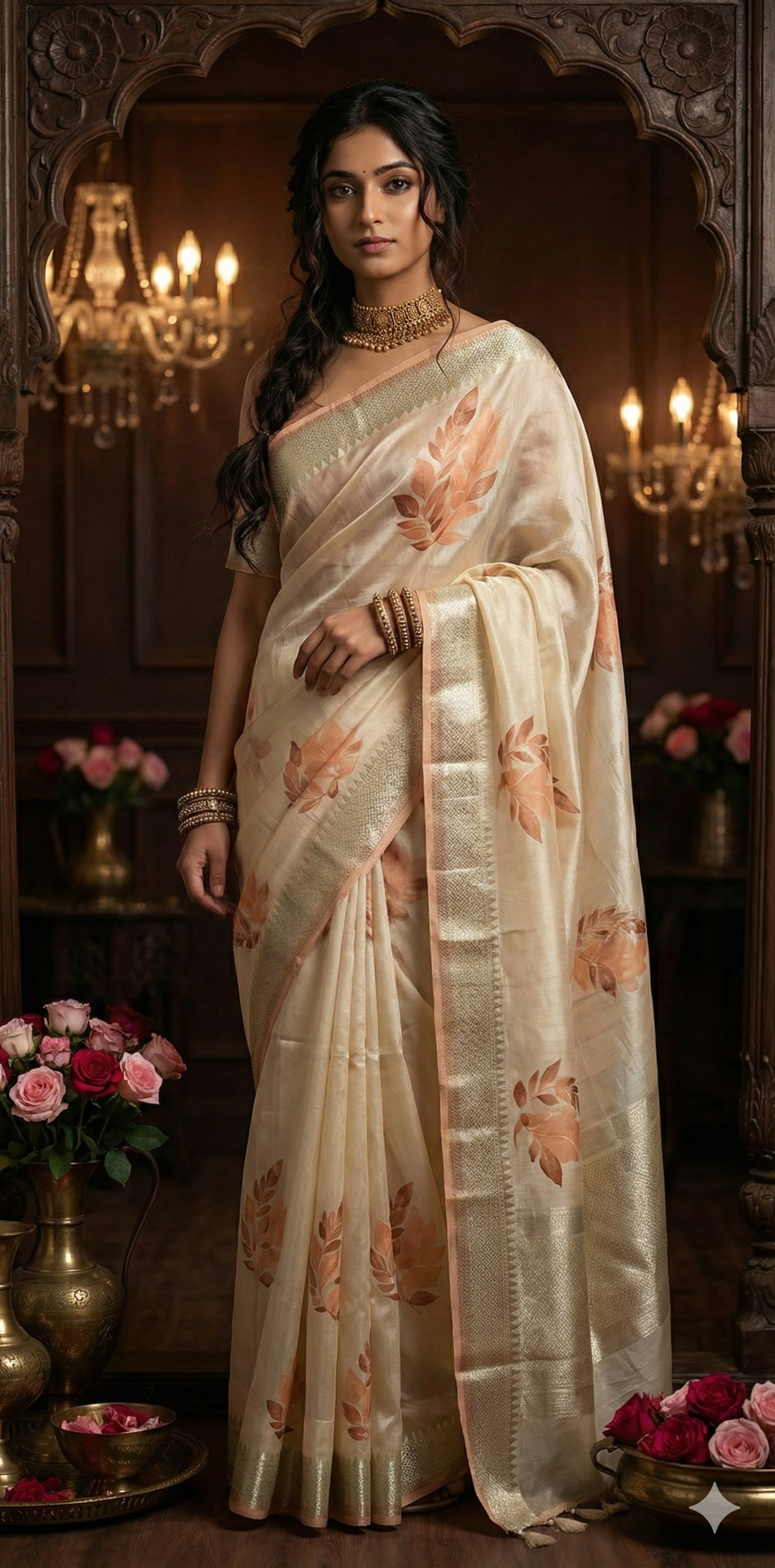 Soft semi tussar saree with digital print, stitched blouse