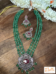 Semi Precious Green Stone With Pendent And Earring Necklace