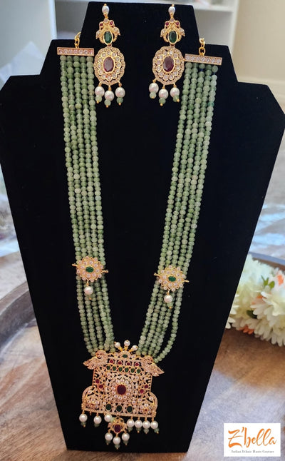 Semi Precious Green Stone With Pendent Earring Necklace