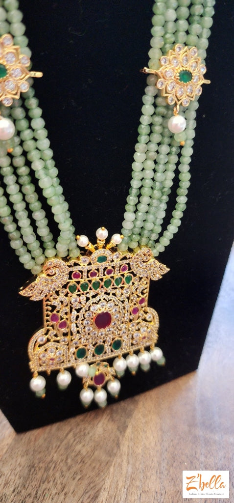 Semi Precious Green Stone With Pendent Earring Necklace