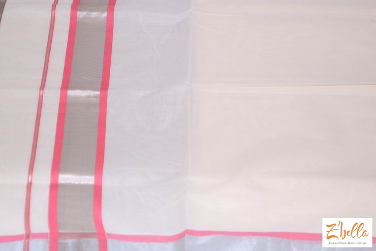 Set Saree With Pink And Silver Border Saree