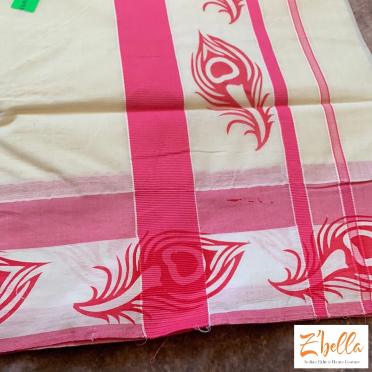 Set Saree With Pink Border Saree