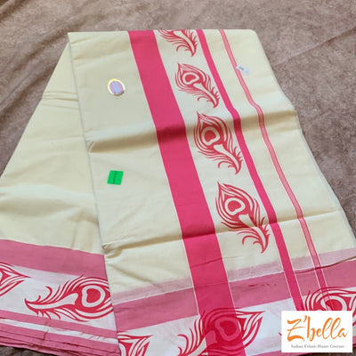 Set Saree With Pink Border Saree