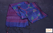Silk Mark Certified Blue Matka Silk Saree With Sequins Jal Weave Stitched Blouse Saree