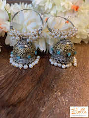 Silver Hoop Jhumka Earrings Tone