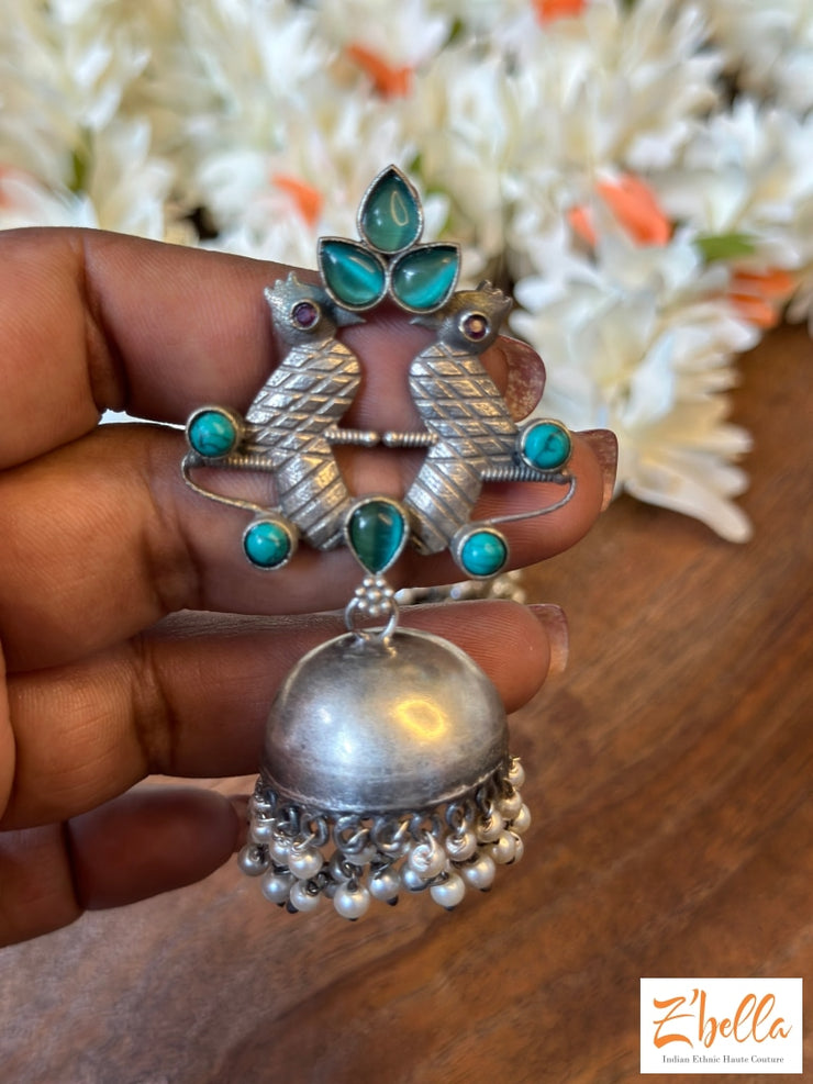 Silver Look Alike Jhumka Earrings Silver Tone