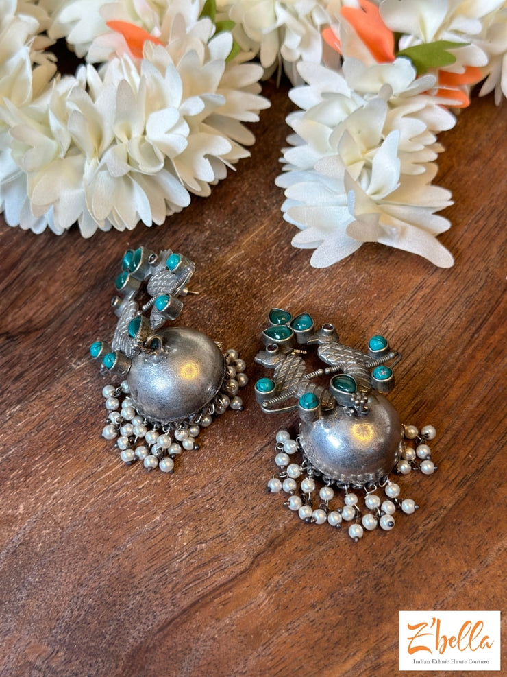 Silver Look Alike Jhumka Earrings Silver Tone