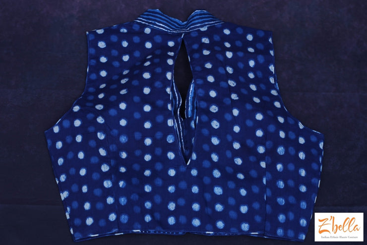 Sleeveless Indigo Print Colar Blouse Blouse