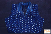 Sleeveless Indigo Print Colar Blouse Blouse