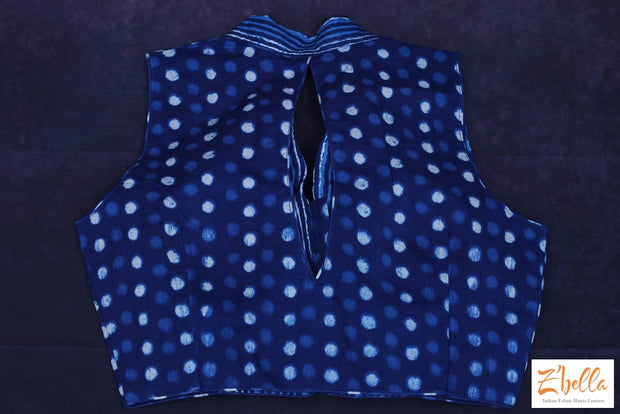 Sleeveless Indigo Print Colar Blouse Blouse