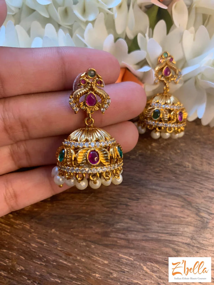 Small Jhumka Earrings Gold Tone