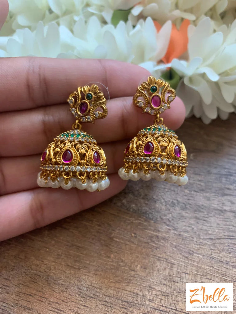 22K Gold Plated 3 Steps Indian Wedding Jhumka 2'' Long Wedding Earrings  .... | eBay