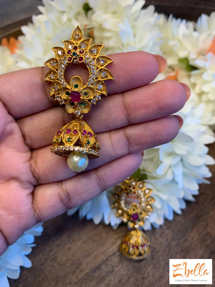 Small Jhumka Earrings Gold Tone