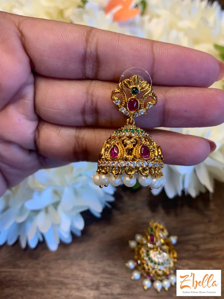 Small Jhumka Earrings Gold Tone
