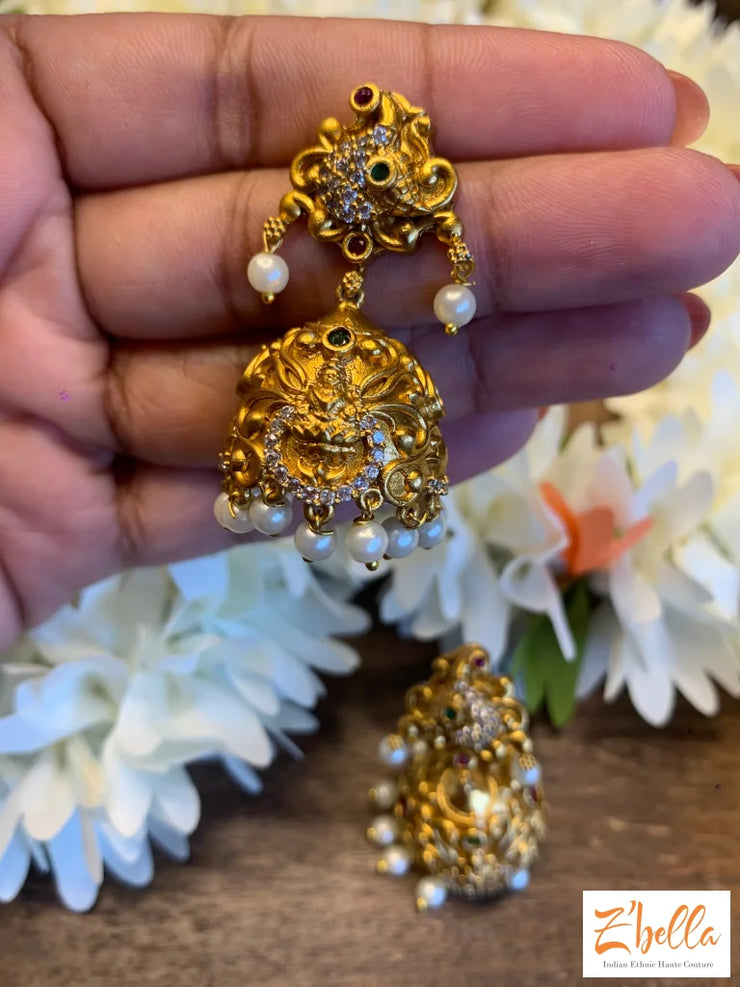 Small Temple Jhumka Earrings Gold Tone