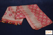Soft Kora Silk Saree With Pink Weaved Pattern Stitiched Blouse Saree