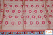 Soft Kora Silk Saree With Pink Weaved Pattern Stitiched Blouse Saree