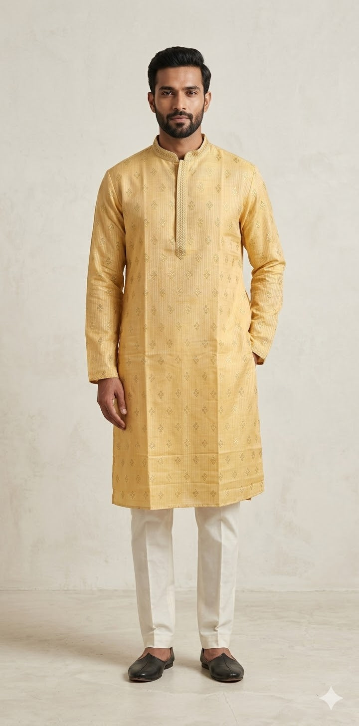 Yellow silk kurta - 38