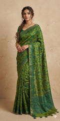 Printed blended tussar silk saree with kanta work and stitched blouse