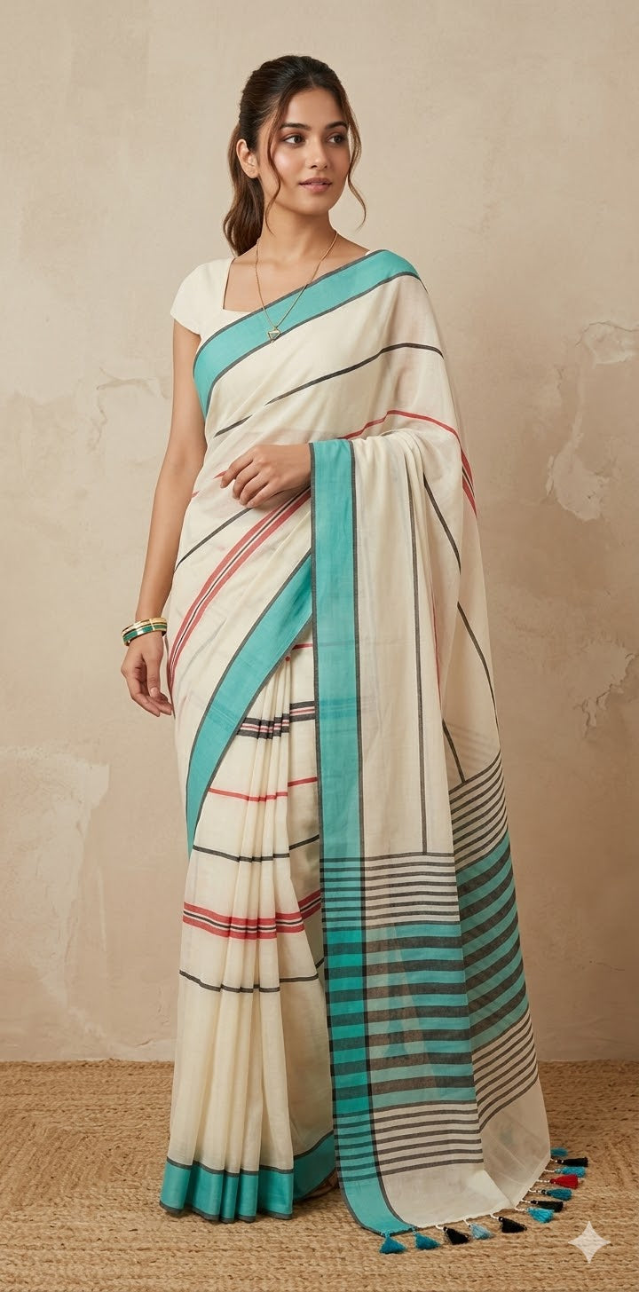 Soft cotton saree with multi color border